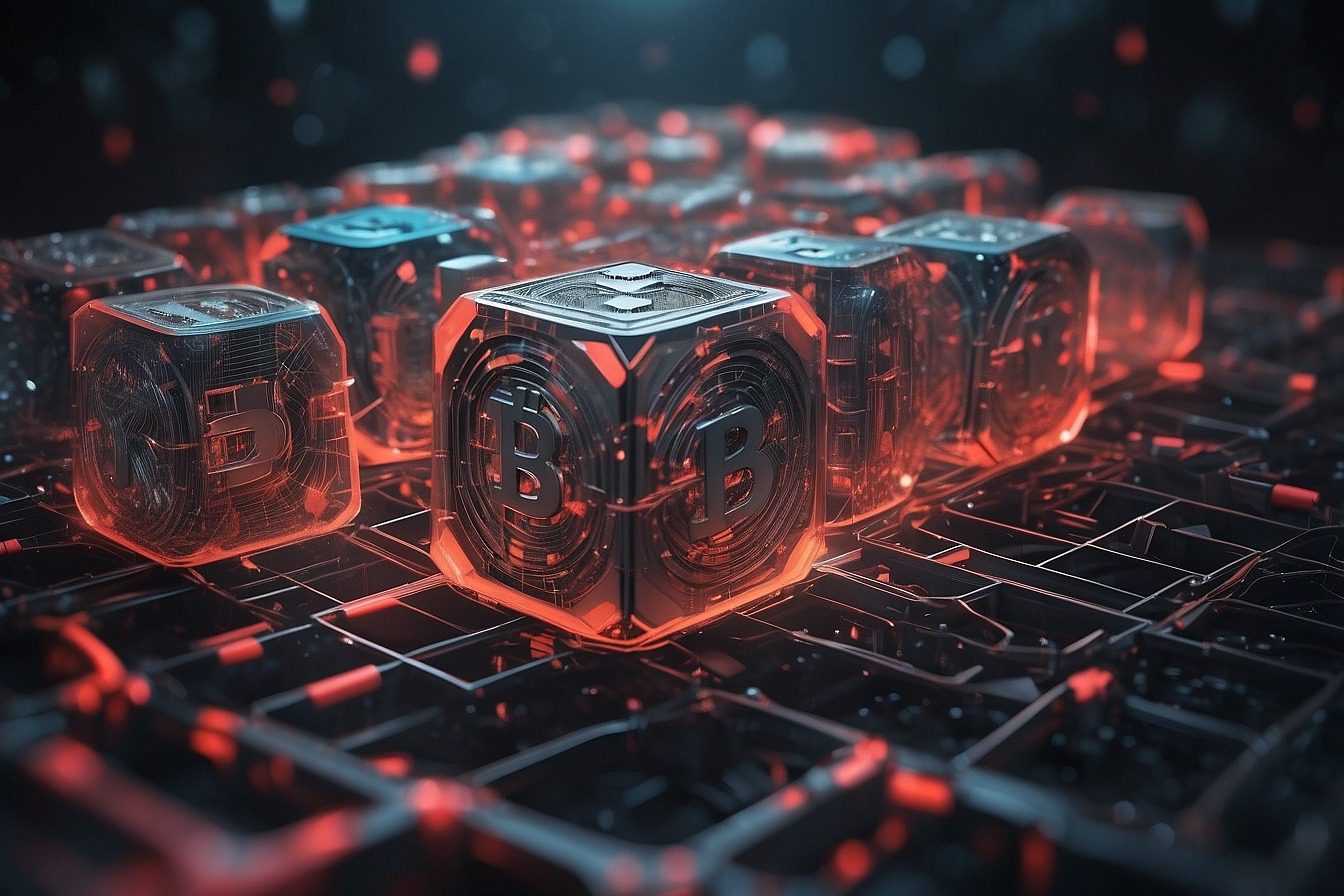 Blockchain Glowing Bitcoin Cubes